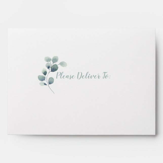 Eucalyptus Greenery Watercolor Foliage Dusty Blue Envelope (Front)