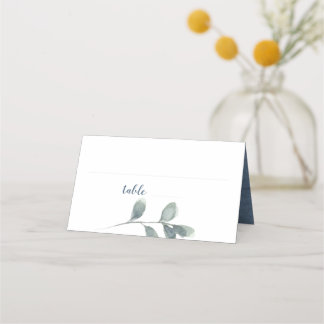 Eucalyptus Greenery Watercolor Foliage Dusty Blue Place Card