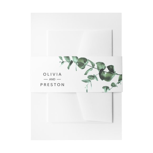 Eucalyptus Greenery Watercolor Invitation Belly Band (Front Example)