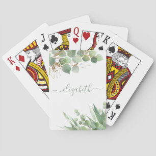 Eucalyptus Greenery Watercolor Personalized Playing Cards