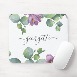 Eucalyptus Greenery Watercolor Purple Birthday Mouse Pad