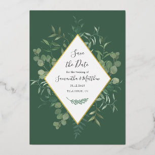 Eucalyptus Greenery Watercolor Save the Date Foil