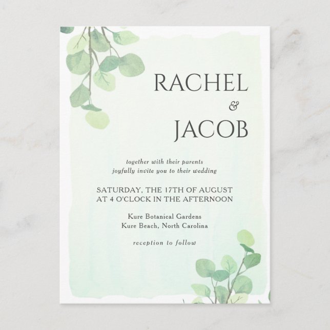 Eucalyptus Greenery Watercolor Wedding Invitation Postcard (Front)