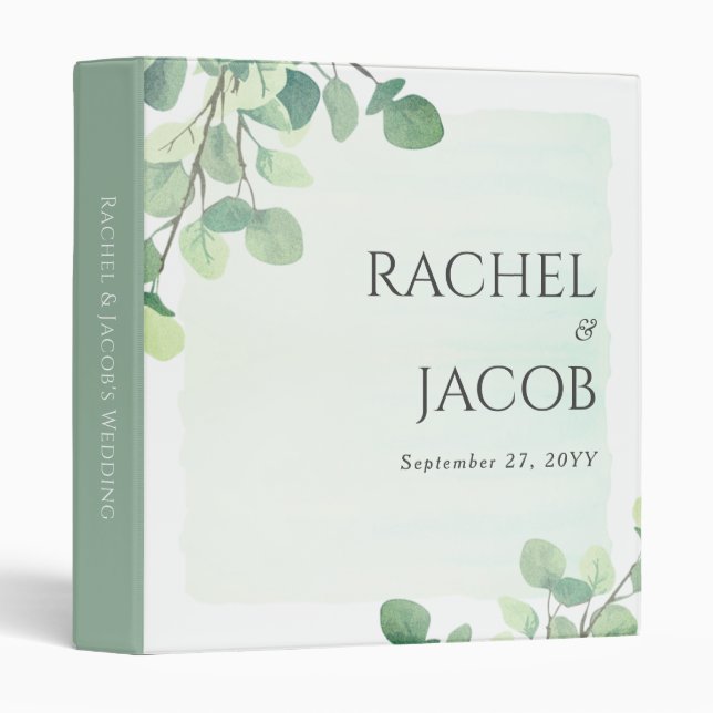 Eucalyptus Greenery Watercolor Wedding Photo Binder (Front/Spine)
