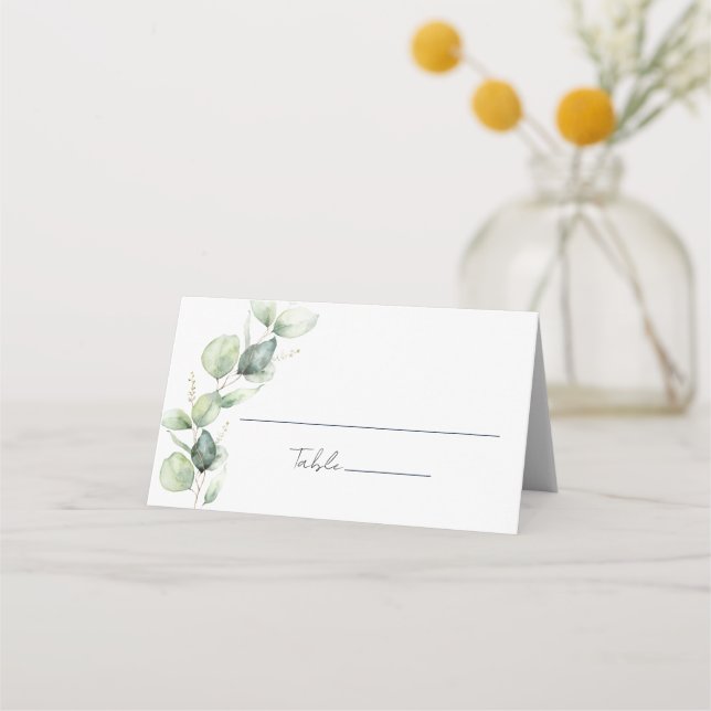 Eucalyptus Greenery Watercolor Wedding Place Card (Front)