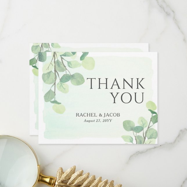 Eucalyptus Greenery Watercolor Wedding Thank You (Front/Back In Situ)