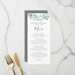 Eucalyptus Greenery Watercolor Wreath Wedding Menu