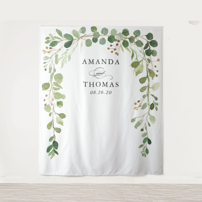 Eucalyptus Greenery Wedding Arch Backdrop Tapestry (Front)