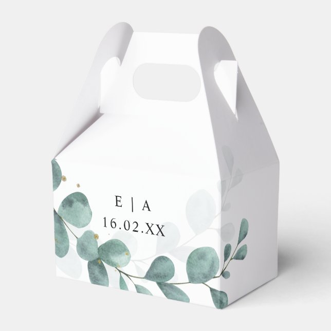 Eucalyptus Greenery Wedding Bonbonniere Gable Favor Box (Front Side)