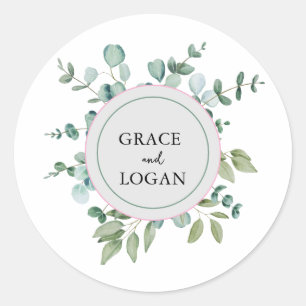 eucalyptus greenery wedding  classic round sticker