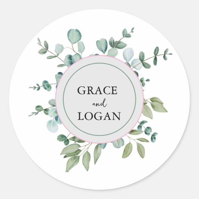 eucalyptus greenery wedding  classic round sticker (Front)