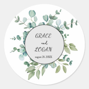 eucalyptus greenery wedding classic round sticker