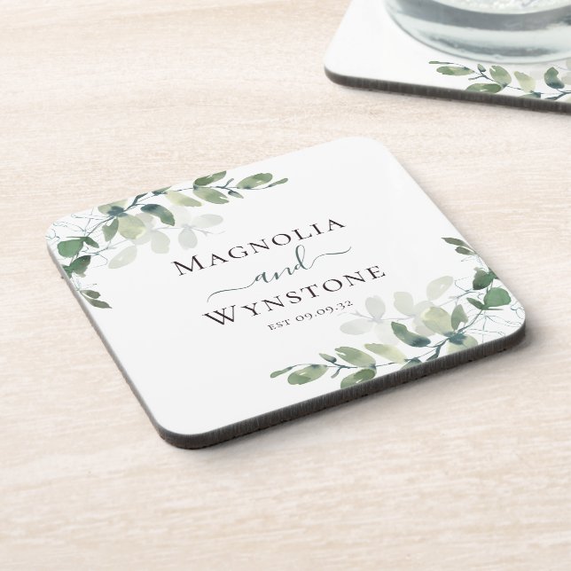 Eucalyptus Greenery Wedding Coaster (Left Side)