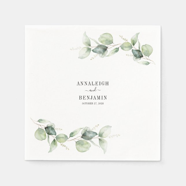 Eucalyptus Greenery Wedding Cocktail Napkin (Front)