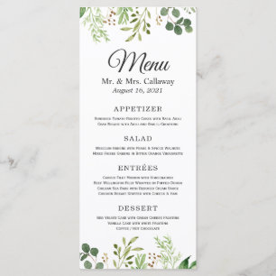Eucalyptus Greenery Wedding Dinner Menu