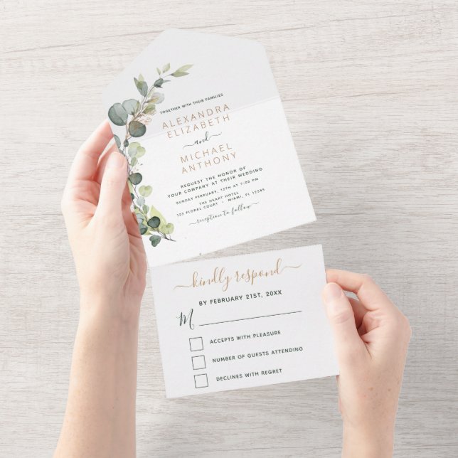 Eucalyptus Greenery Wedding Elegant Modern All In  All In One Invitation (Tearaway)