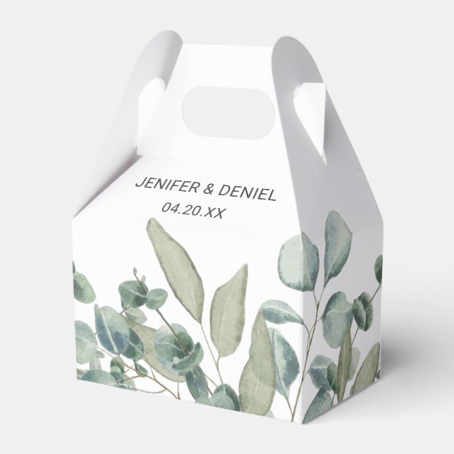 Eucalyptus Greenery Wedding Favor Box (Front Side)