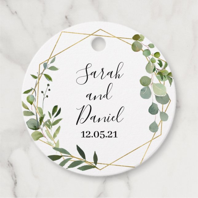 Eucalyptus greenery wedding favour tags (Front)