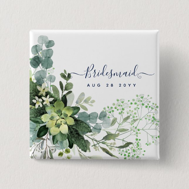 Eucalyptus Greenery Wedding Foliage Babys Breath 2 Inch Square Button (Front)
