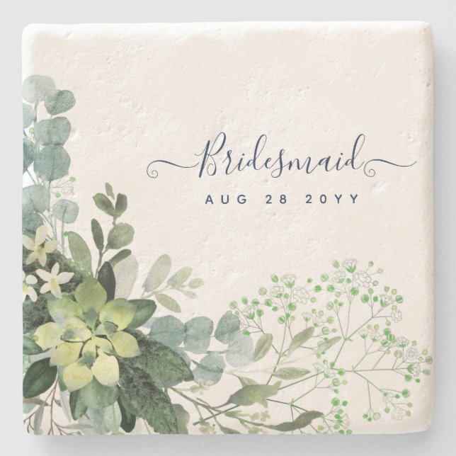 Eucalyptus Greenery Wedding Foliage Babys Breath Stone Coaster (Front)