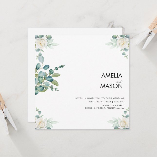 eucalyptus greenery wedding Invitation (Front/Back In Situ)