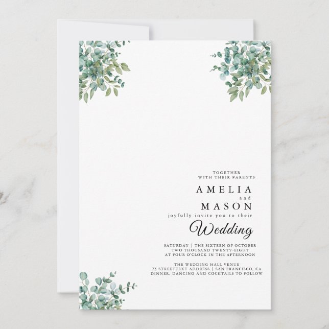 eucalyptus greenery wedding Invitation (Devant)