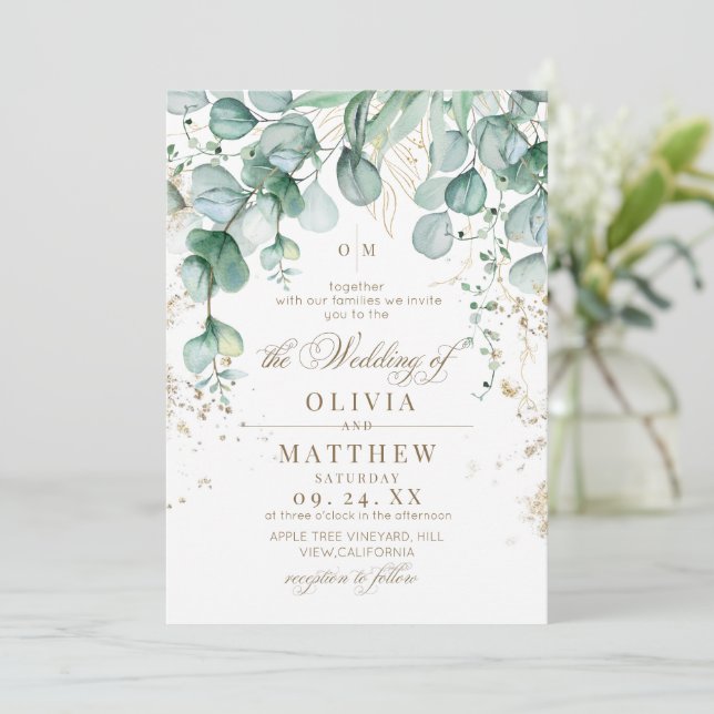  Eucalyptus Greenery Wedding  Invitation (Standing Front)