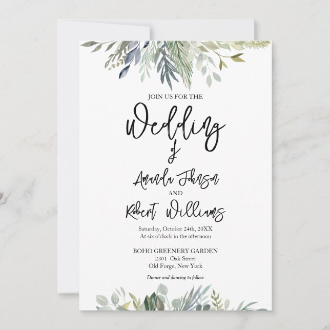 Eucalyptus Greenery Wedding Invitation  (Front)