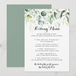 Eucalyptus Greenery Wedding Kissing Menu Game Card