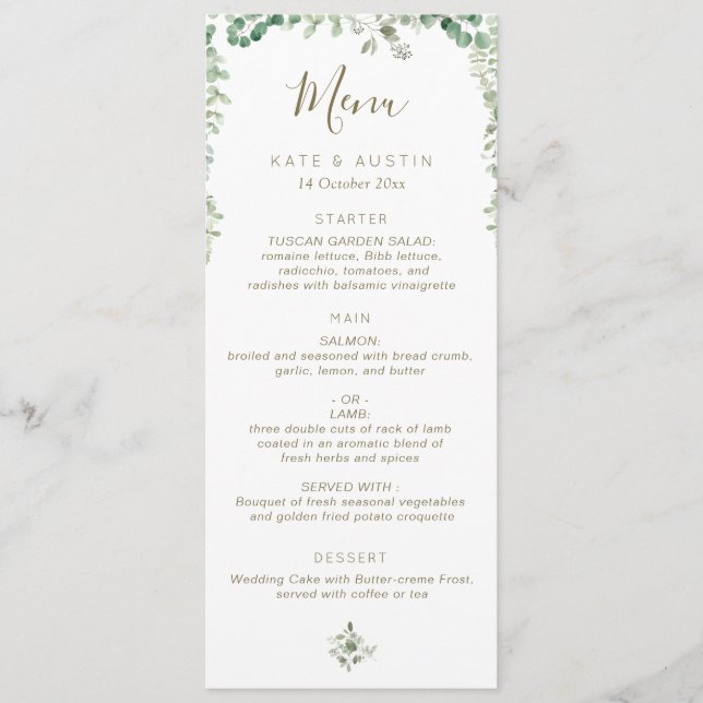 eucalyptus greenery wedding menu (Front)