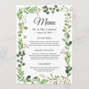 Eucalyptus Greenery Wedding Menu Card