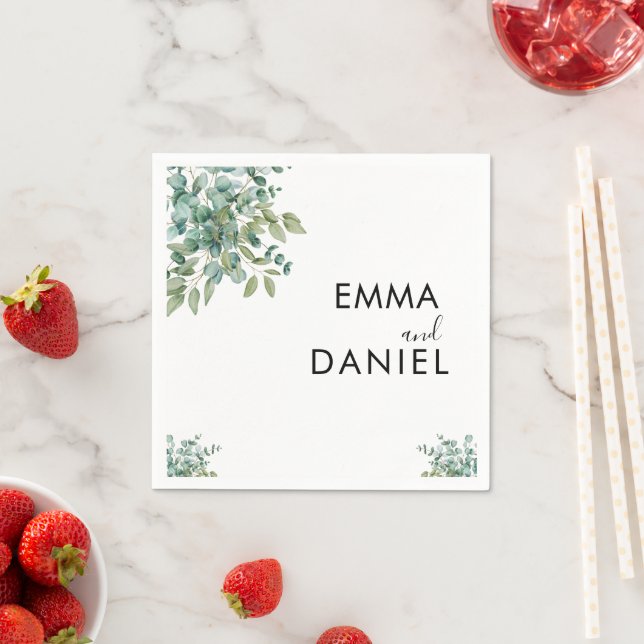 eucalyptus greenery wedding napkin (Insitu)
