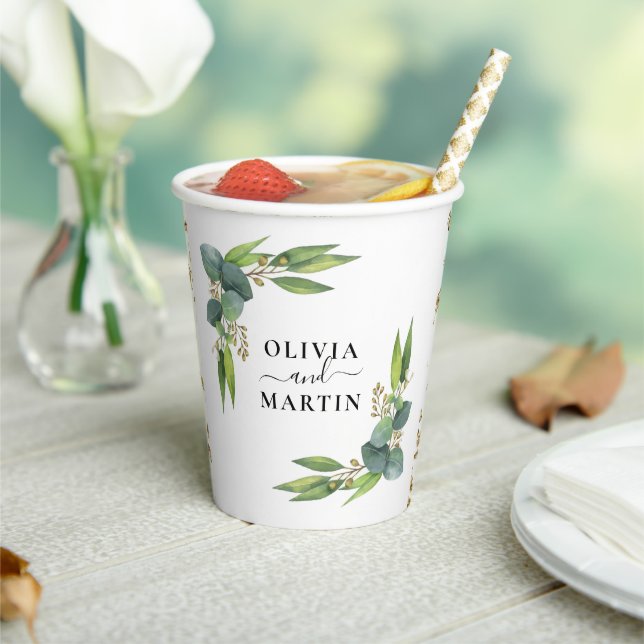 Eucalyptus Greenery Wedding Paper Cups (Insitu)