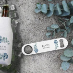 Eucalyptus Greenery Wedding Party Personalized  Bar Key<br><div class="desc">Personalized bar key for you to customize with name of anyone in your wedding party. You can also add the bride and groom's names and the wedding date. This delicate design has a sprig of eucalyptus leaves on a watercolor wash with watercolor greenery and foliage in shades of dusty blue...</div>