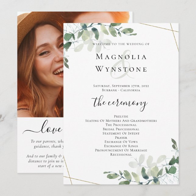 Eucalyptus Greenery Wedding Program (Front/Back)