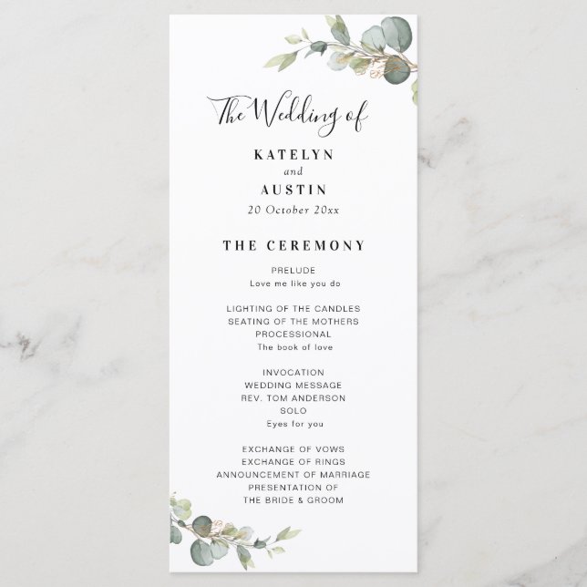 Eucalyptus greenery wedding program (Front)