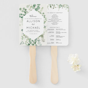 Eucalyptus greenery wedding program hand fan