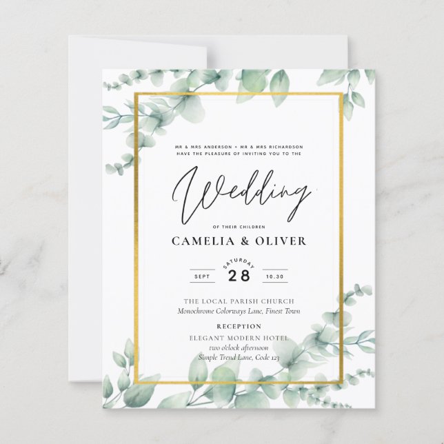 Eucalyptus Greenery Wedding QR CODE Modern Budget (Front)