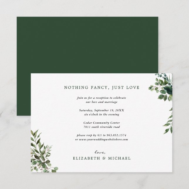 Eucalyptus Greenery Wedding Reception Only Insert Invitation (Front/Back)
