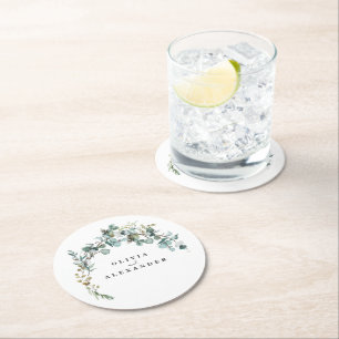 Eucalyptus Greenery Wedding Round Paper Coaster