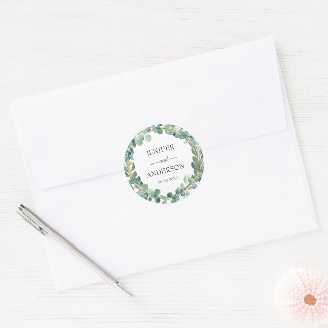 Eucalyptus Greenery Wedding Round Sticker  (Envelope)