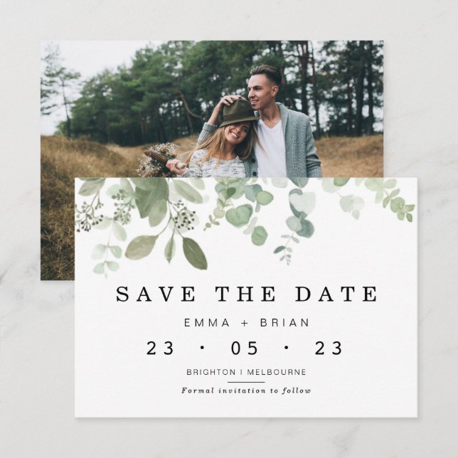 Eucalyptus Greenery Wedding Save The Date Card (Front/Back)