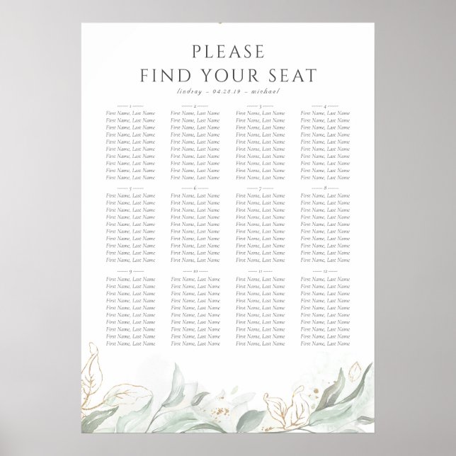 Eucalyptus Greenery Wedding Seating Chart (Front)