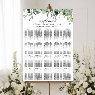 Eucalyptus Greenery Wedding Seating Chart 20 Table