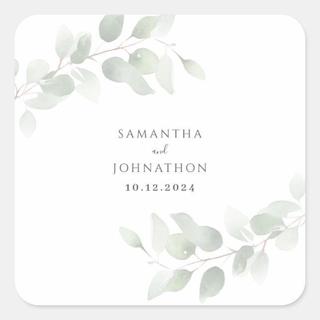 Eucalyptus Greenery Wedding Square Sticker (Front)
