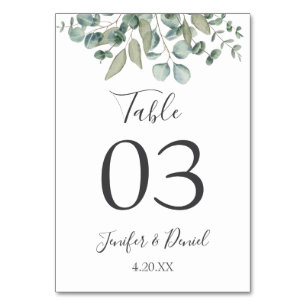 Eucalyptus Greenery Wedding Table Number