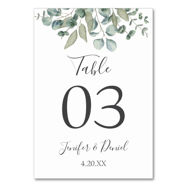 Eucalyptus Greenery Wedding Table Number (Front)