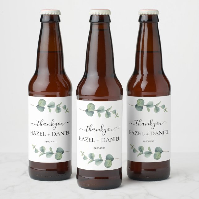 Eucalyptus Greenery Wedding Thank You  Beer Bottle Label (Bottles)