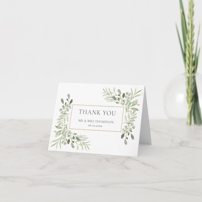 Eucalyptus Greenery Wedding Thank You Card (Front)