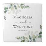Eucalyptus Greenery Wedding Tile<br><div class="desc">Set the romantic feel for your wedding day with this modern design featuring watercolor eucalyptus leaves.</div>